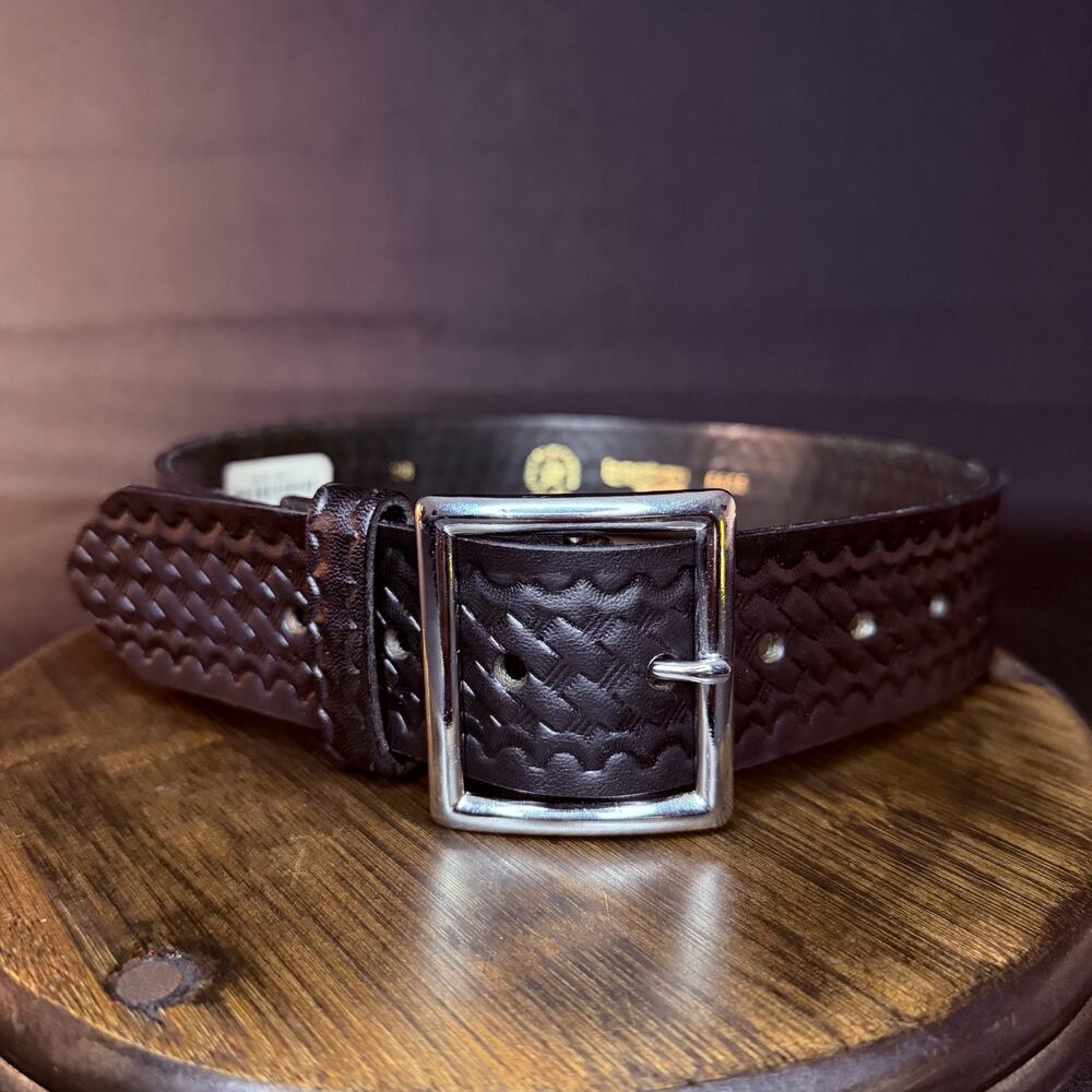 Boston Leather Off Duty Garrison Belt Size 28" Black Basketweave 6605